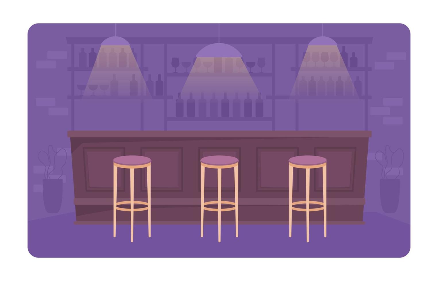 Bar-Anordnung 2d-Vektor isolierte Illustration. Ausschank von alkoholischen Getränken. flaches interieur der kneipe auf karikaturhintergrund. bunte editierbare szene des nachtclubs für handy, website, präsentation vektor