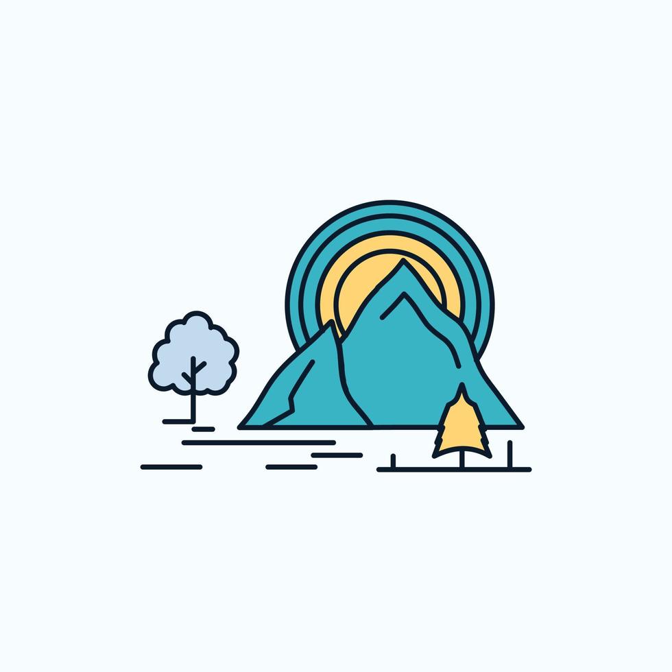 Berg. hügel. Landschaft. Natur. Regenbogen flaches Symbol. grünes und gelbes zeichen und symbole für website und mobile anwendung. Vektor-Illustration vektor