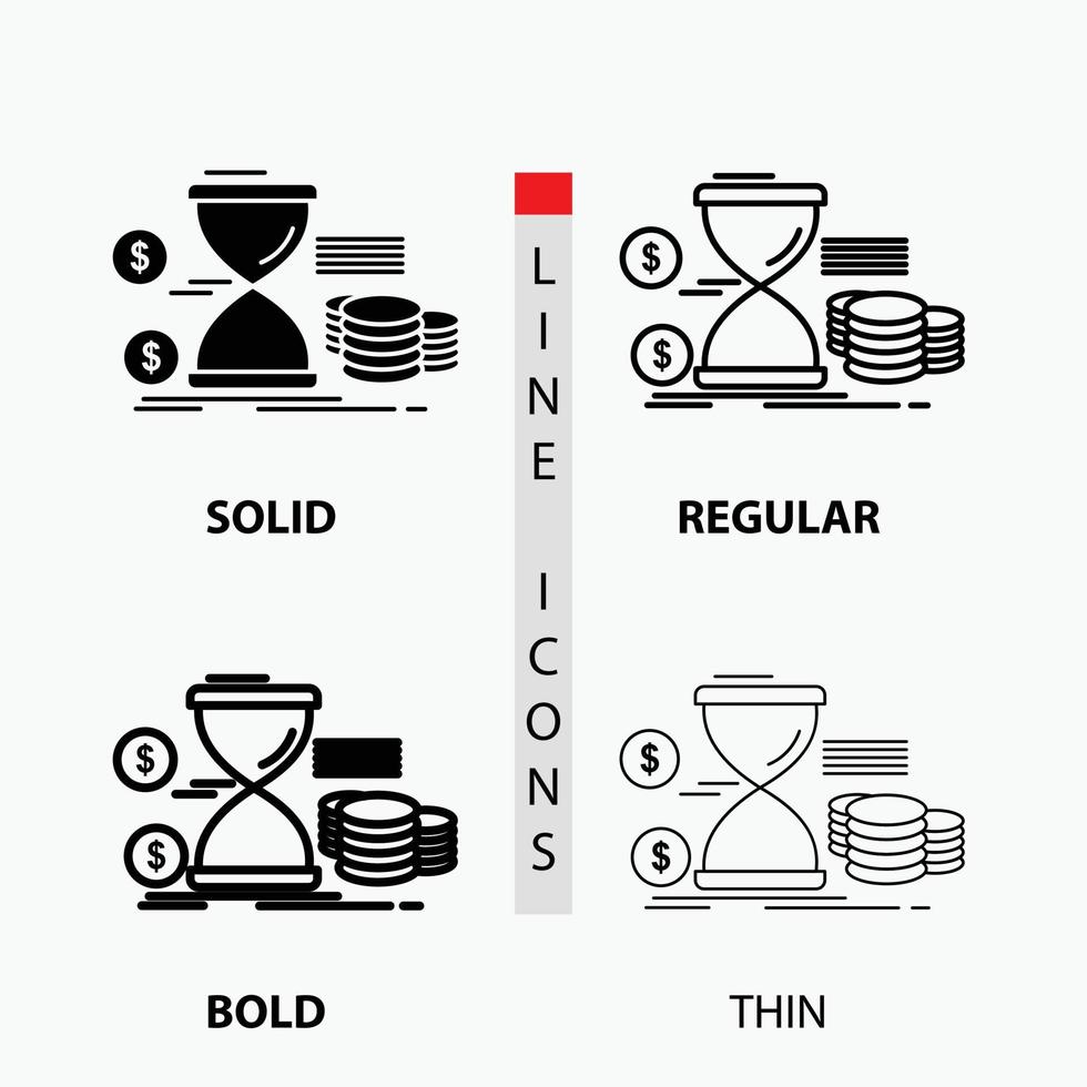 Sanduhr. Management. Geld. Zeit. Münzen-Symbol in dünn. regulär. fette Linie und Glyphenstil. Vektor-Illustration vektor