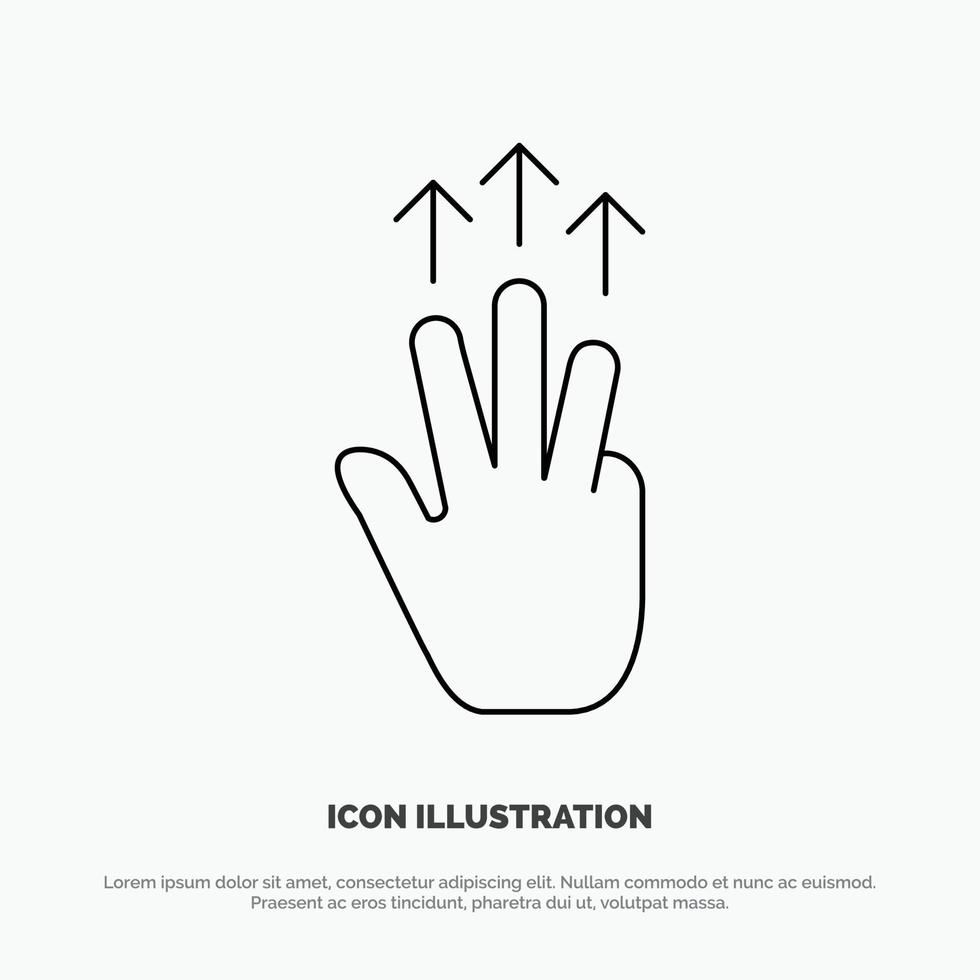 Gesten Hand Mobile Drei-Finger-Touch-Line-Icon-Vektor vektor