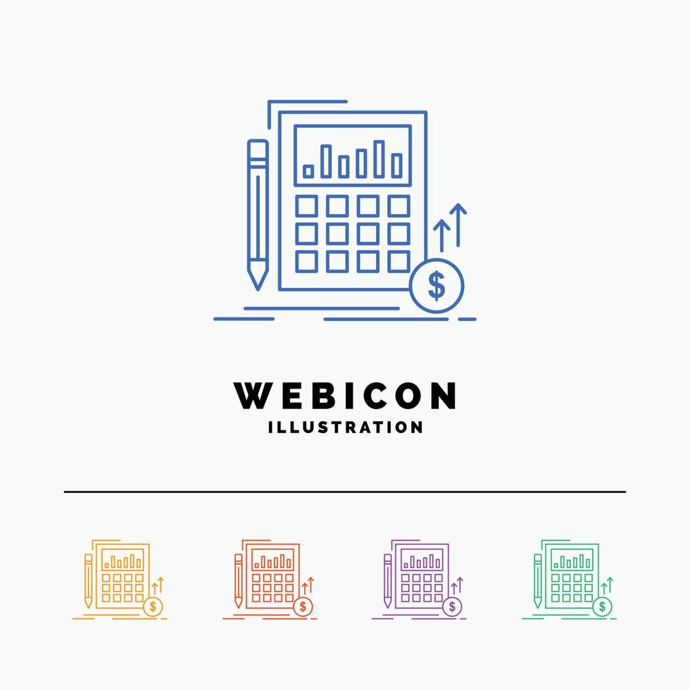 beräkning. data. finansiell. investering. marknadsföra 5 Färg linje webb ikon mall isolerat på vit. vektor illustration