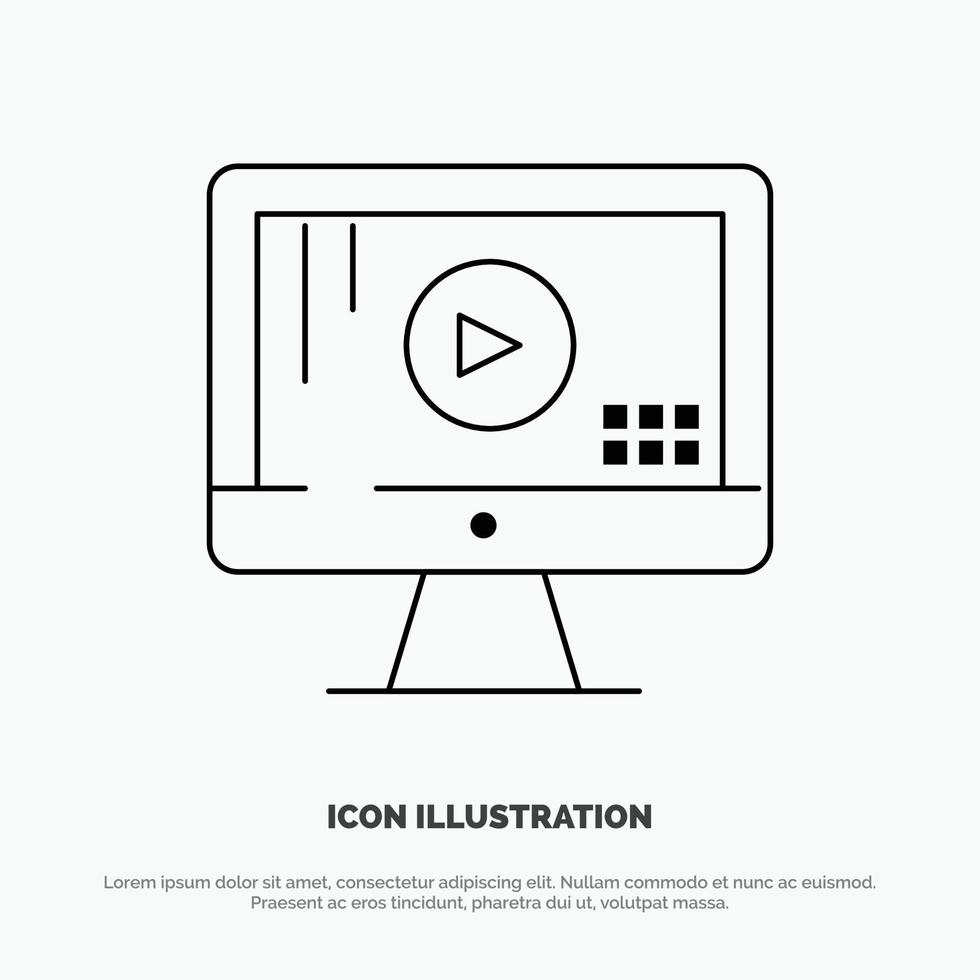 Symbol für die Vektorlinie des Computermonitors zum Abspielen von Musik vektor