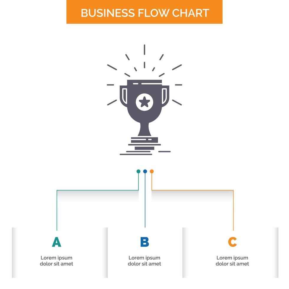 vergeben. Trophäe. Preis. gewinnen. Cup-Business-Flow-Chart-Design mit 3 Schritten. Glyphensymbol für Präsentationshintergrundvorlage Platz für Text. vektor