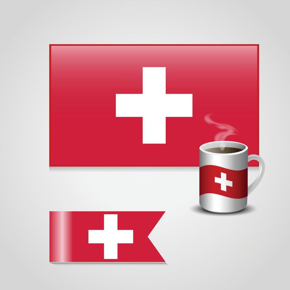 schweiz flagga tryckt på kaffe kopp och små flagga vektor