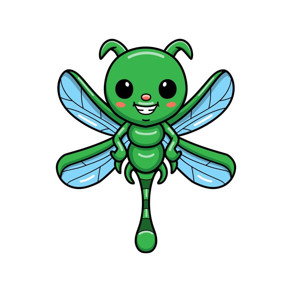 niedlicher kleiner grüner Libellen-Cartoon vektor