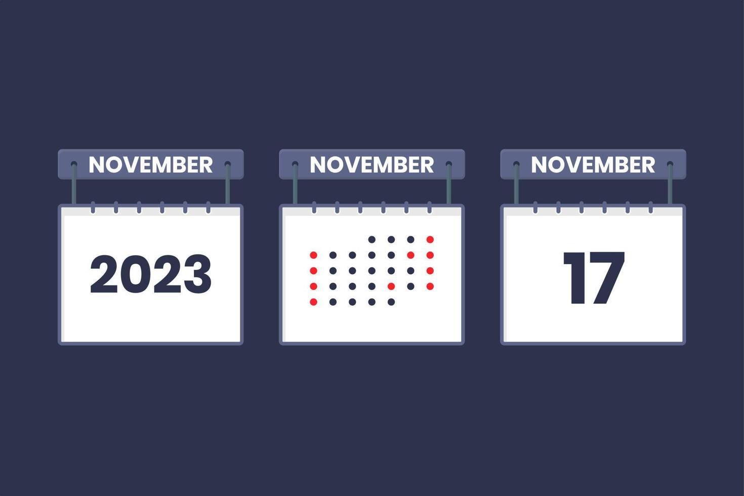 2023 kalender design november 17 ikon. 17:e november kalender schema, utnämning, Viktig datum begrepp. vektor