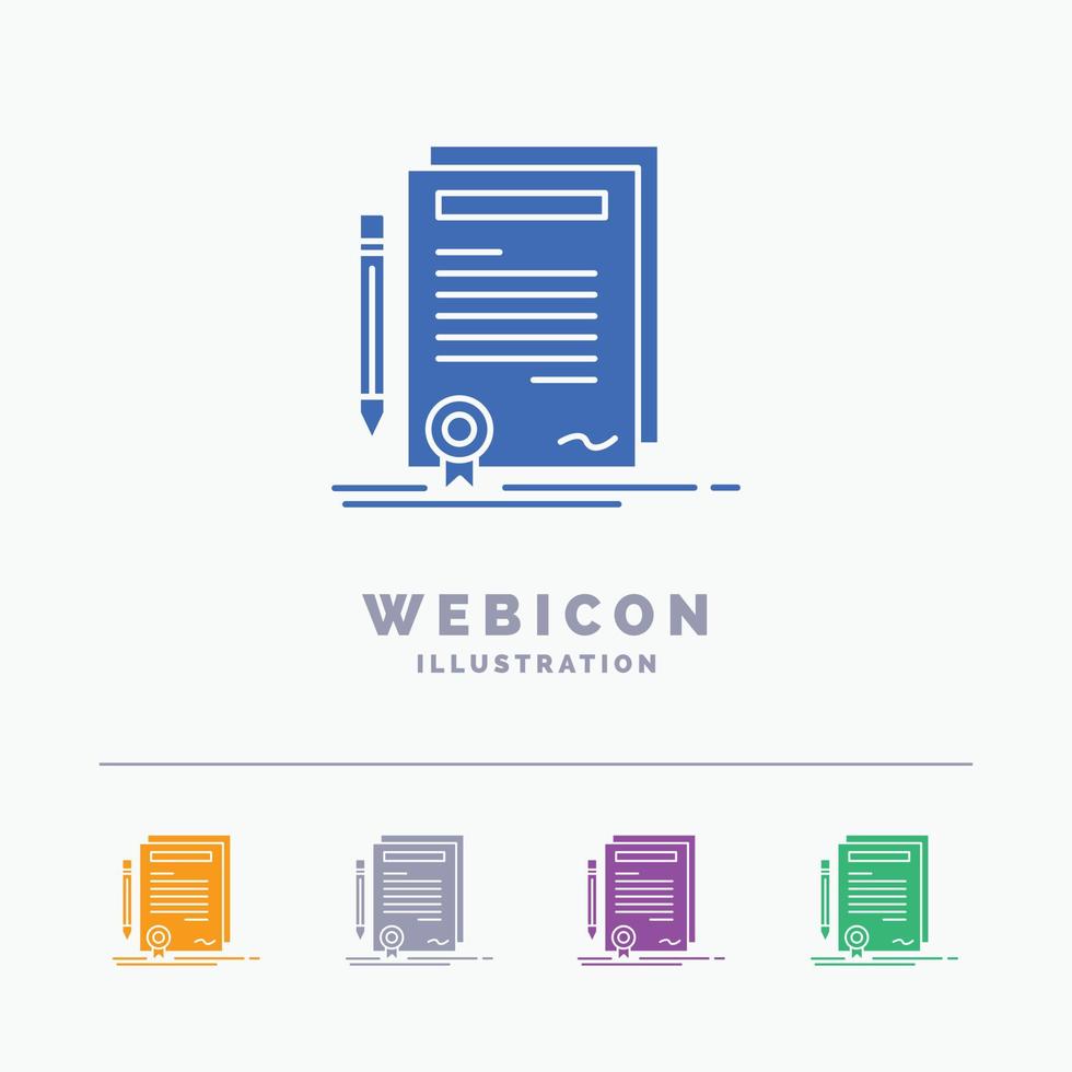 företag. certifikat. avtal. grad. dokumentera 5 Färg glyf webb ikon mall isolerat på vit. vektor illustration