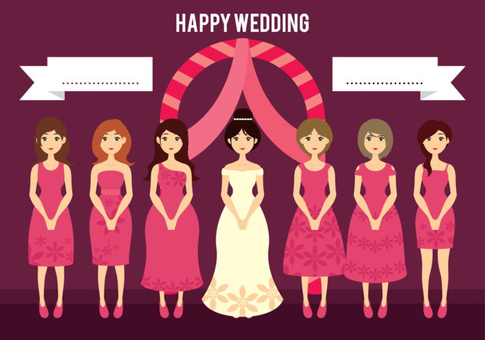 Hochzeit Braut und Brautjungfern Cartoon Illustration vektor