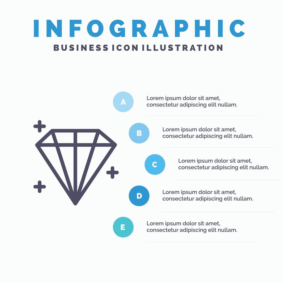 diamant juvel användare linje ikon med 5 steg presentation infographics bakgrund vektor