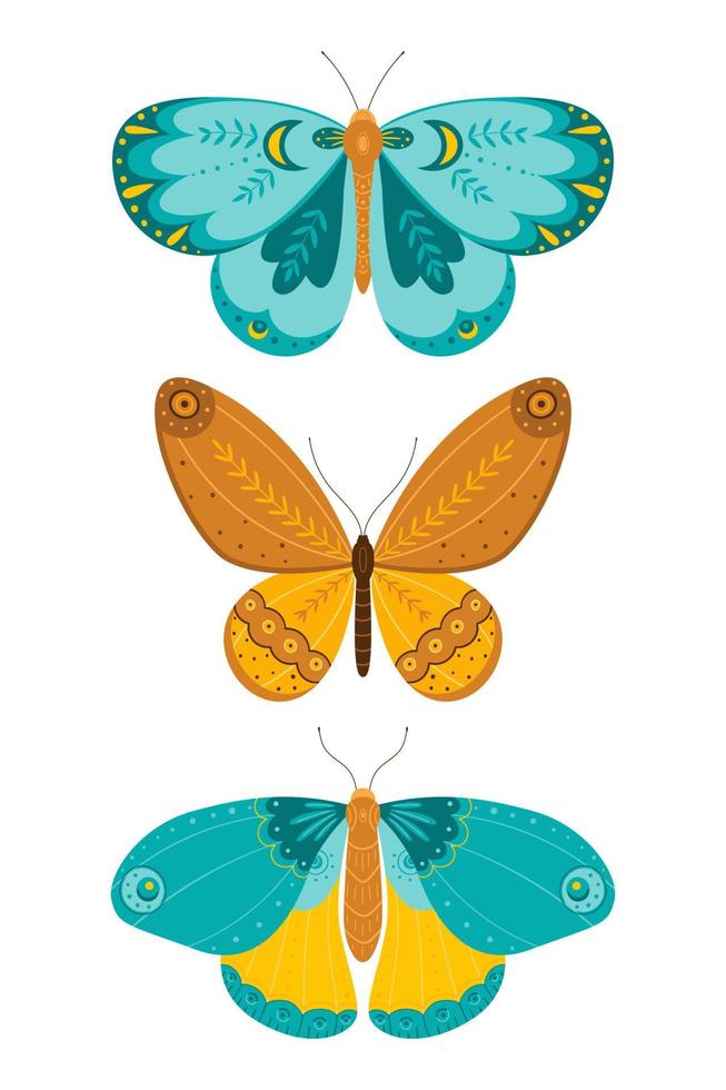 fjärilar uppsättning i hand teckning stil. en mängd av fjärilar på en vit bakgrund. vektor illustration