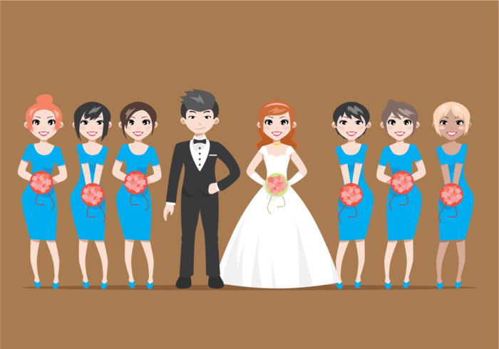 Hochzeit Braut und Brautjungfern Cartoon Illustration vektor