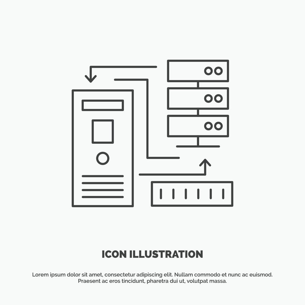 kombination. data. databas. elektronisk. information ikon. linje vektor grå symbol för ui och ux. hemsida eller mobil Ansökan