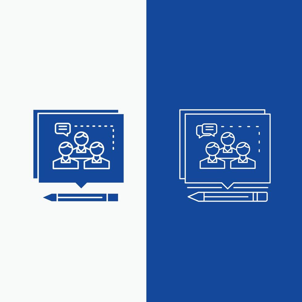 analys. argument. företag. övertyga. debatt linje och glyf webb knapp i blå Färg vertikal baner för ui och ux. hemsida eller mobil Ansökan vektor