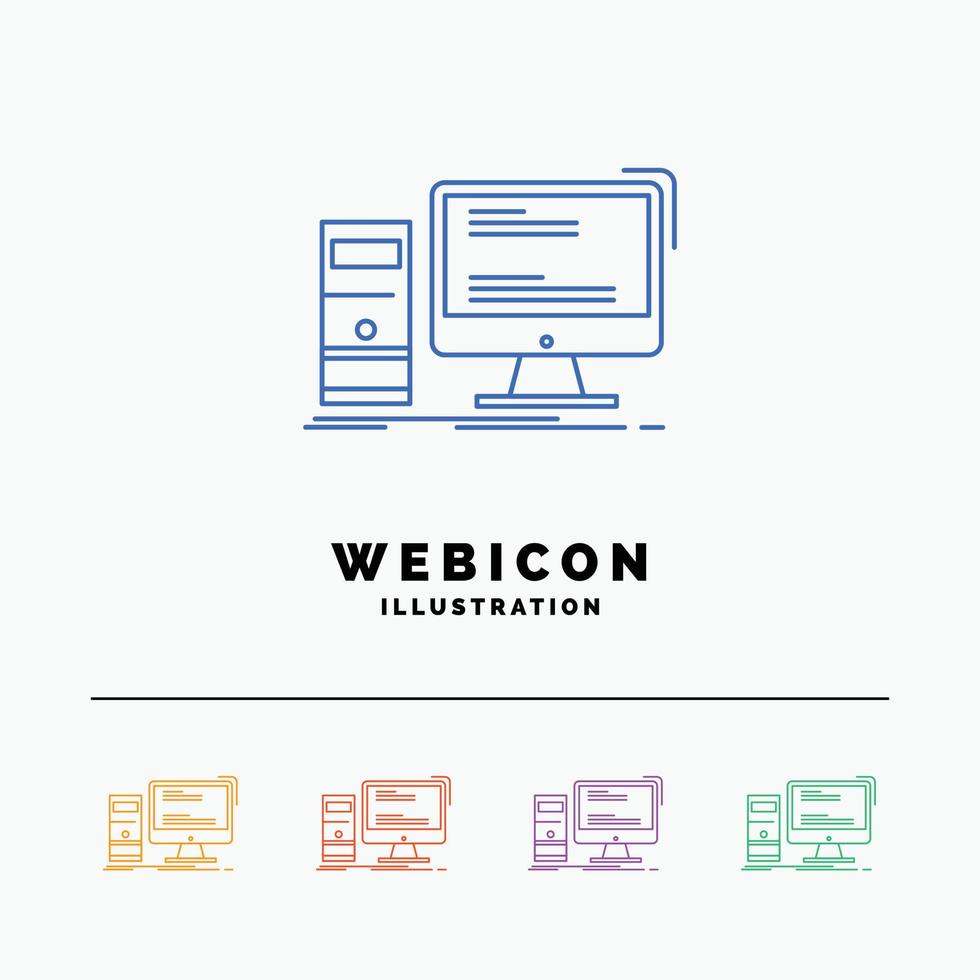 Computer. Schreibtisch. Spielen. Stk. persönliche Web-Icon-Vorlage mit 5 Farblinien isoliert auf Weiß. Vektor-Illustration vektor