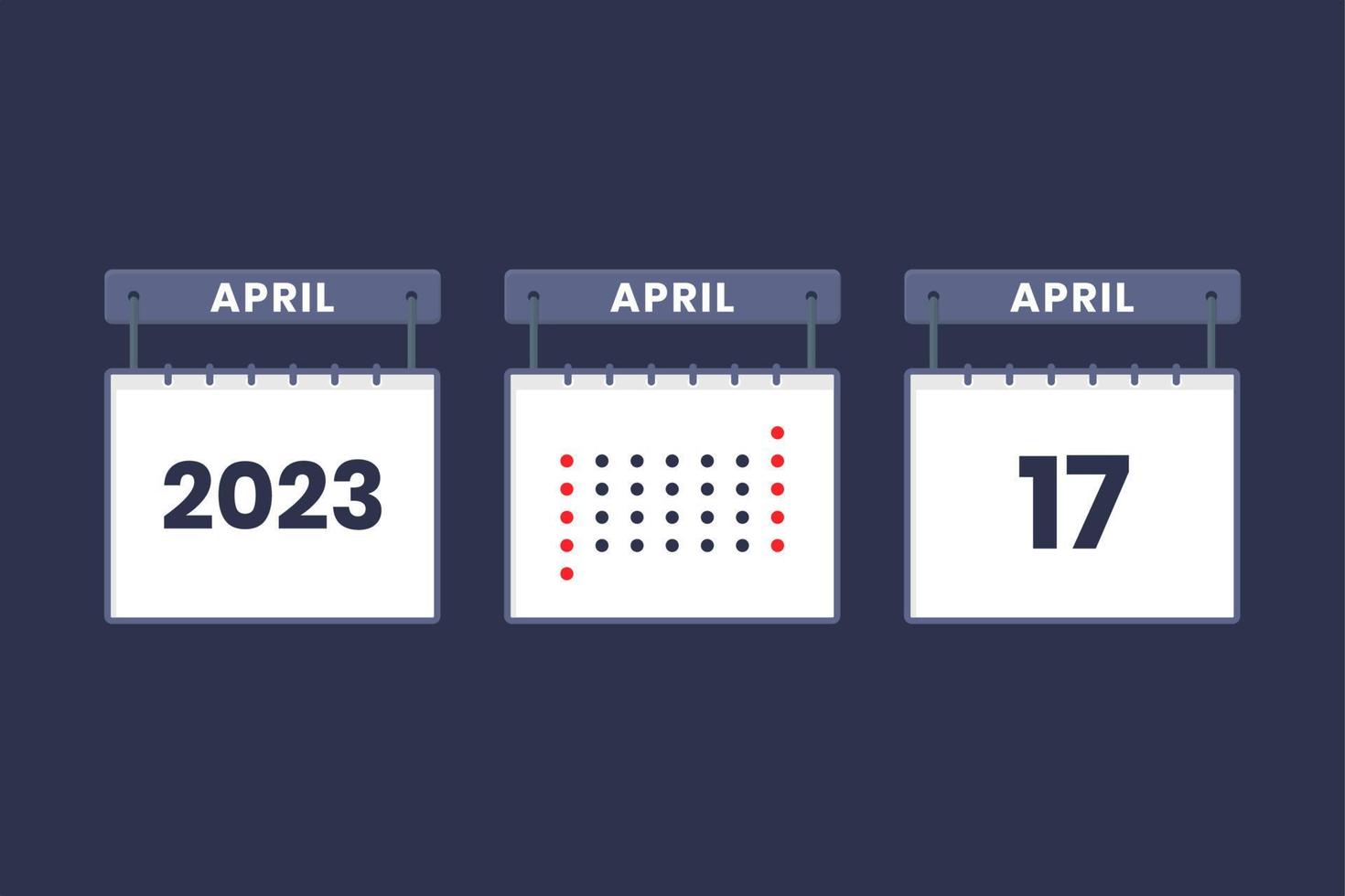 2023 kalender design april 17 ikon. 17:e april kalender schema, utnämning, Viktig datum begrepp. vektor