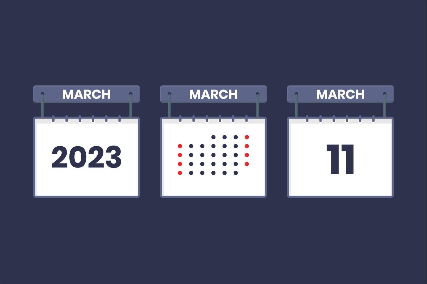 2023 kalender design Mars 11 ikon. 11th Mars kalender schema, utnämning, Viktig datum begrepp. vektor