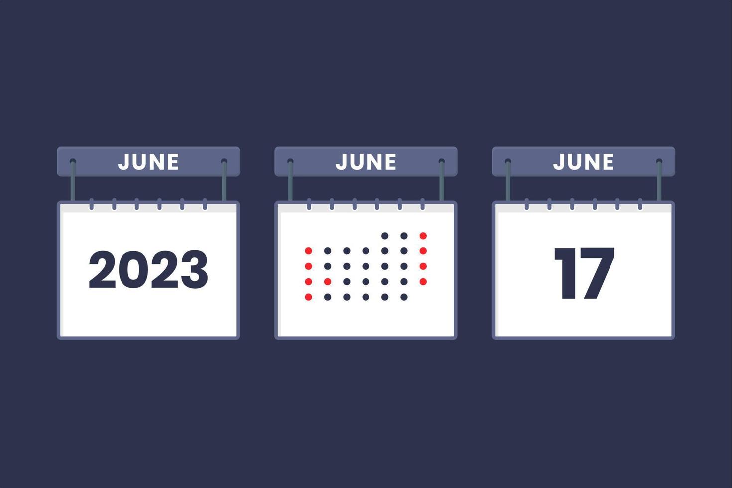 2023 kalender design juni 17 ikon. 17:e juni kalender schema, utnämning, Viktig datum begrepp. vektor