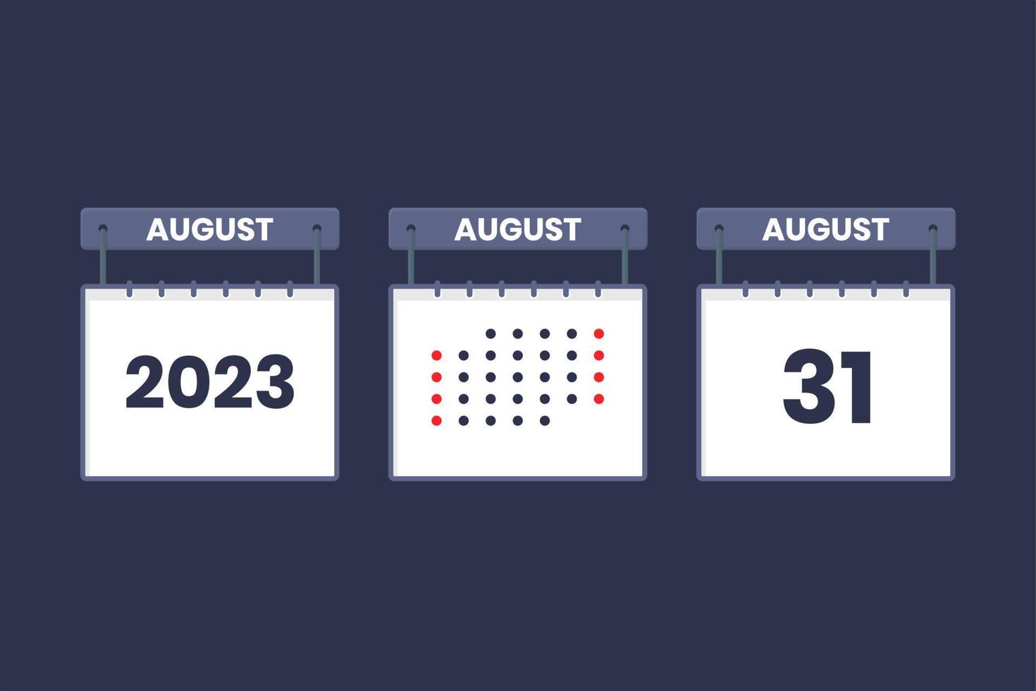 2023 Kalenderdesign 31. August Symbol. 31. august kalenderplan, termin, wichtiges datumskonzept. vektor