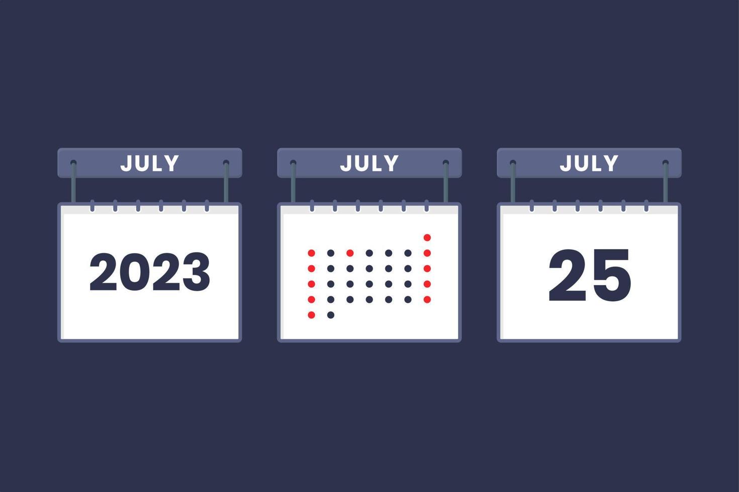 2023 kalender design juli 25 ikon. 25:e juli kalender schema, utnämning, Viktig datum begrepp. vektor