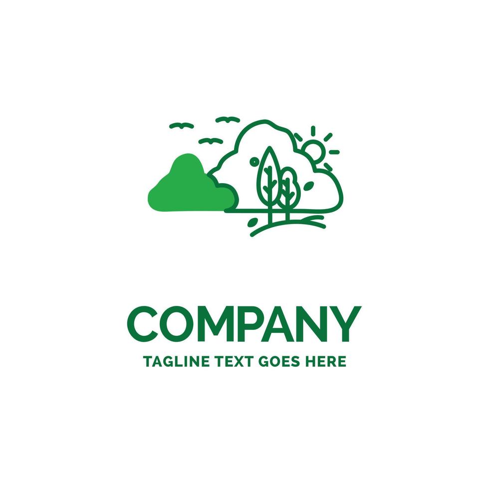 Berg. Landschaft. hügel. Natur. Baum flache Business-Logo-Vorlage. kreatives grünes markendesign. vektor