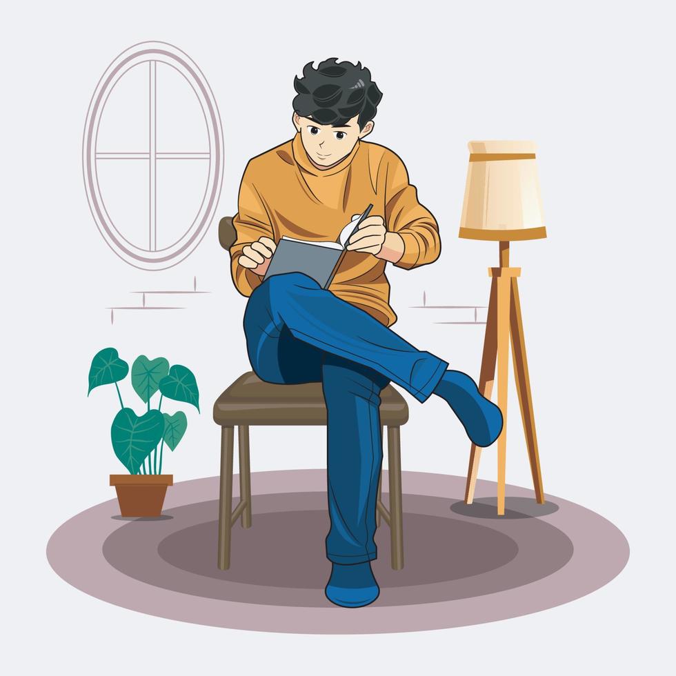 hygge-lifestyle-illustration. Viel Spaß beim Lesen von Büchern Vektor-Illustration Pro-Download vektor