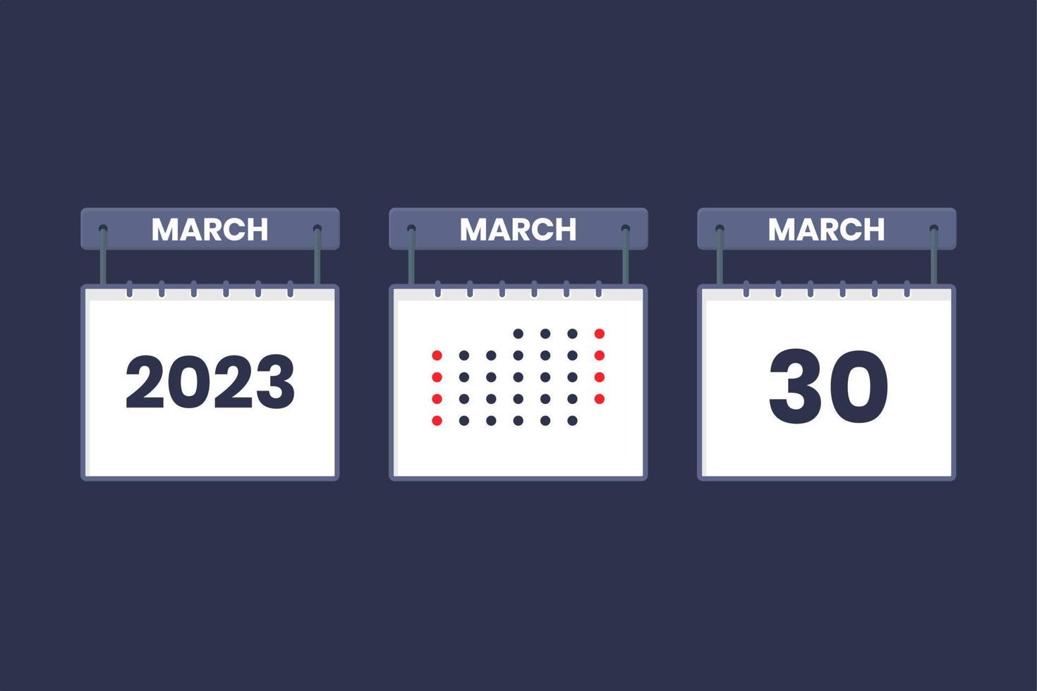 2023 kalender design Mars 30 ikon. 30:e Mars kalender schema, utnämning, Viktig datum begrepp. vektor