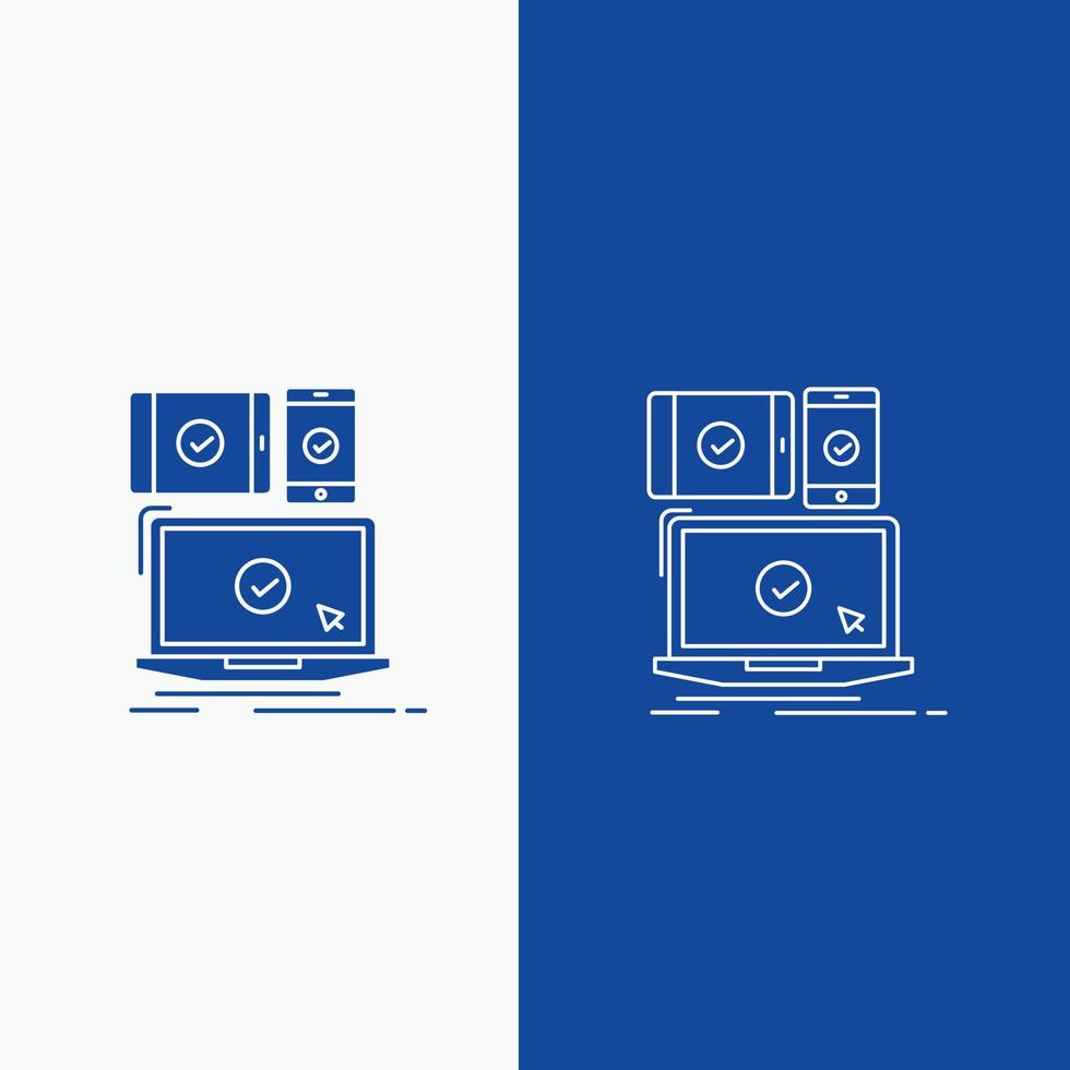 dator. enheter. mobil. mottaglig. teknologi linje och glyf webb knapp i blå Färg vertikal baner för ui och ux. hemsida eller mobil Ansökan vektor