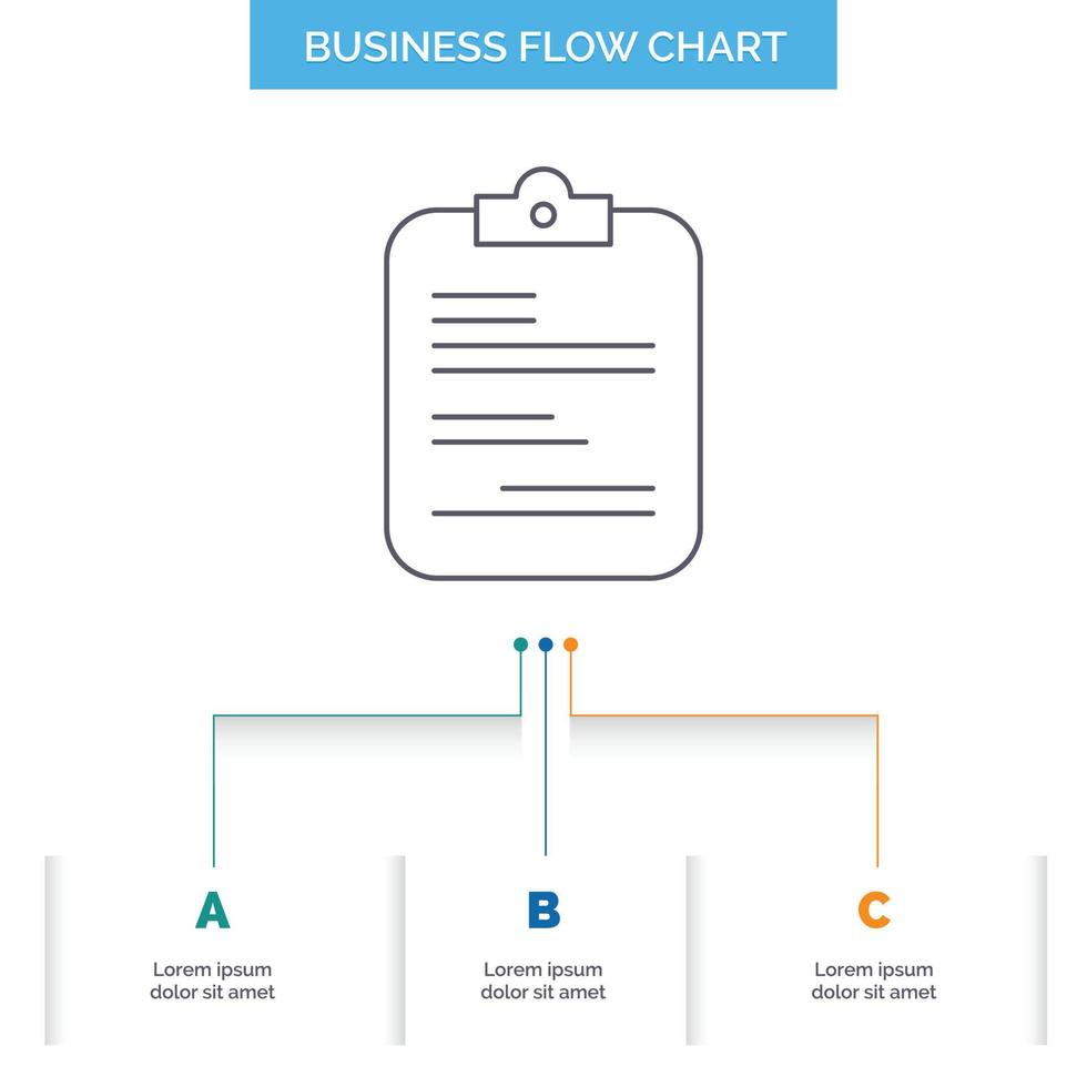 Rapportera. medicinsk. papper. checklista. dokumentera företag strömma Diagram design med 3 steg. linje ikon för presentation bakgrund mall plats för text vektor