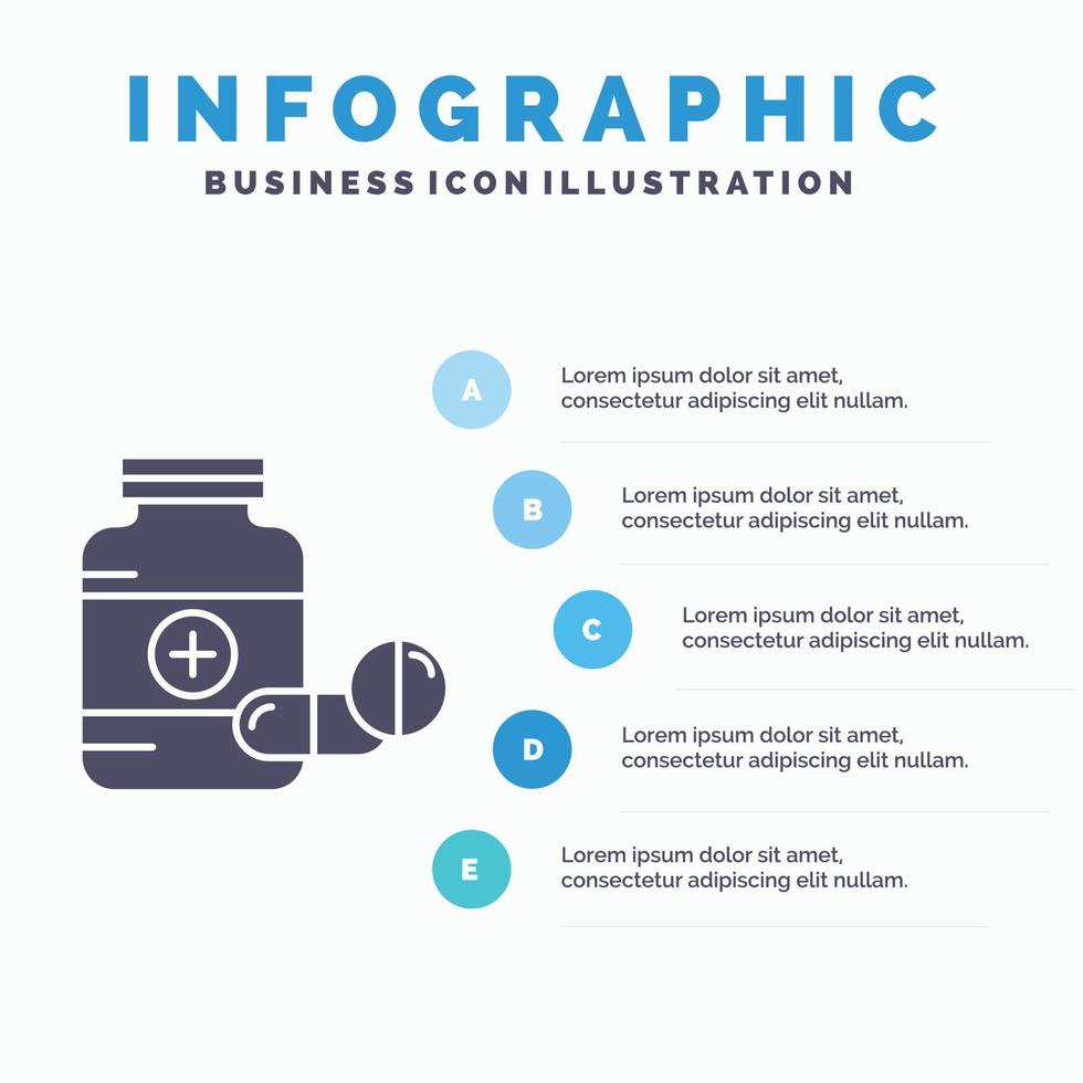 medicin. piller. kapsel. läkemedel. läsplatta infographics mall för hemsida och presentation. glyf grå ikon med blå infographic stil vektor illustration.