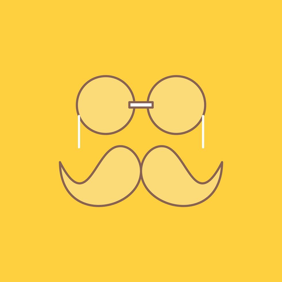 Schnurrbart. Hipster. Umzug. Brille. Männer flache Linie gefülltes Symbol. schöne logo-schaltfläche auf gelbem hintergrund für ui und ux. Website oder mobile Anwendung vektor