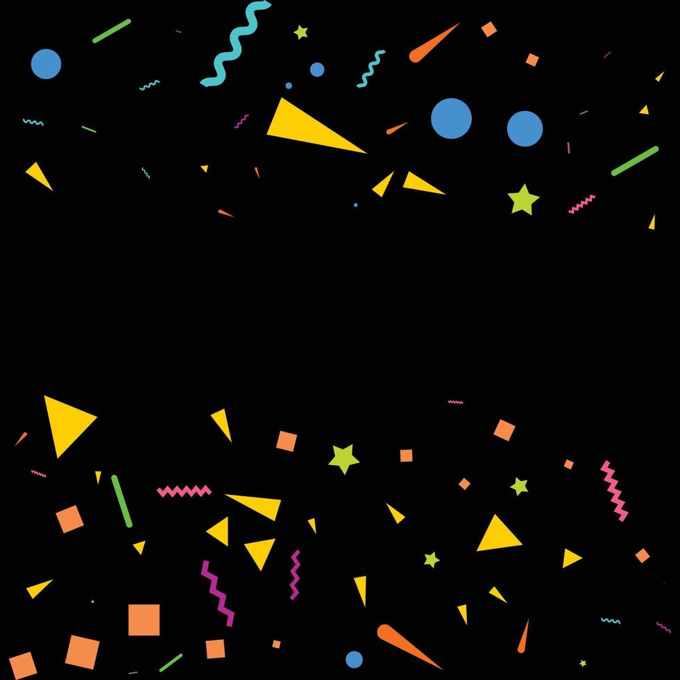 buntes Konfetti. vektor festliche illustration von fallendem glänzendem konfetti isoliert auf schwarzem schwarzem hintergrund. Urlaub dekoratives Lametta-Element für Design