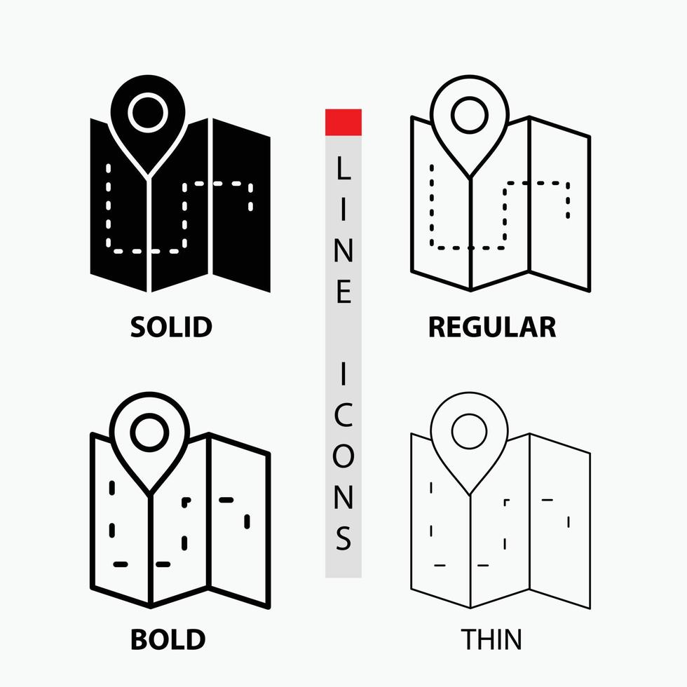 Karte. Camping. planen. Spur. Standortsymbol in dünn. regulär. fette Linie und Glyphenstil. Vektor-Illustration vektor