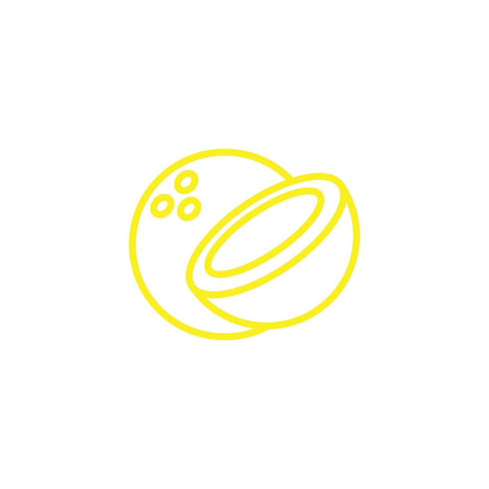 eps10 gelber Vektor Kokosnussscheibe abstrakte Linie Kunstsymbol isoliert auf weißem Hintergrund. Kokosöl-Umrisssymbol in einem einfachen, flachen, trendigen, modernen Stil für Ihr Website-Design, Logo und mobile App