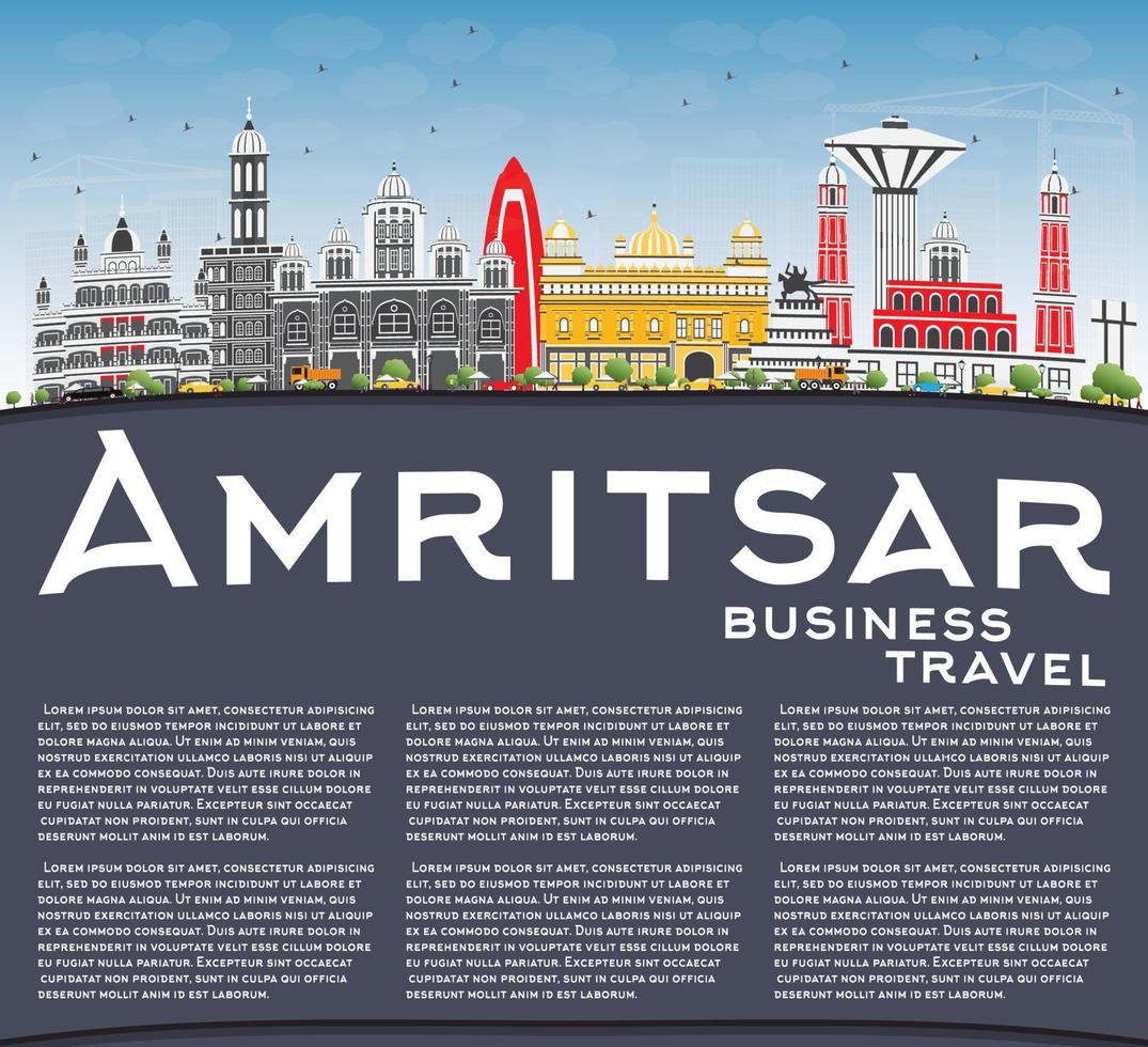 amritsar skyline mit grauen gebäuden, blauem himmel und kopierraum. vektor