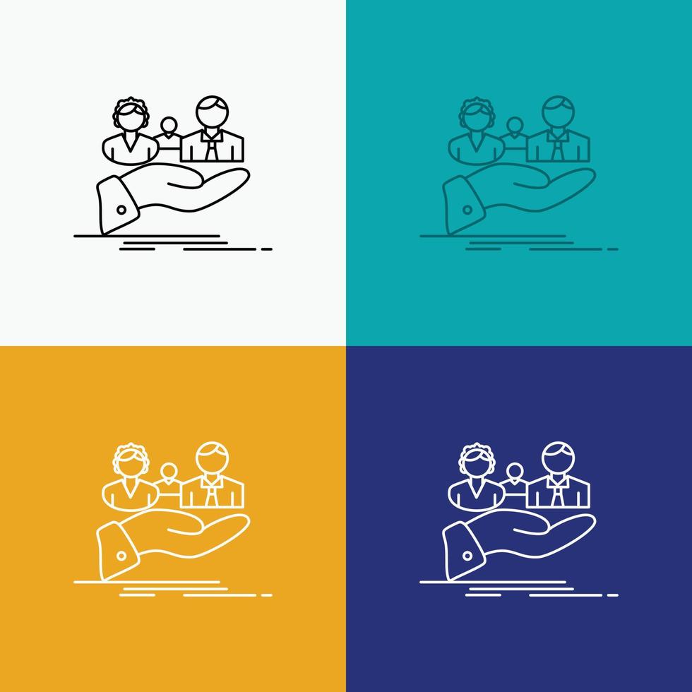 Versicherung. die Gesundheit. Familie. Leben. Handsymbol über verschiedenen Hintergrund. Linienstil-Design. entwickelt für Web und App. eps 10-Vektorillustration vektor