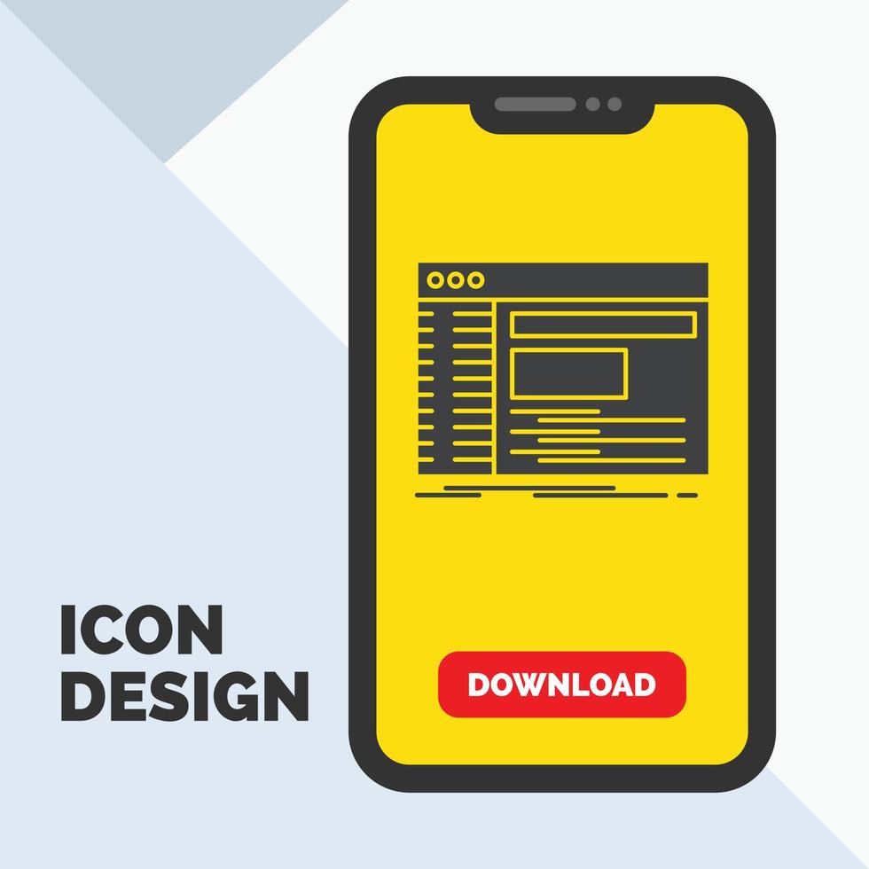 administration. trösta. panel. rot. programvara glyf ikon i mobil för ladda ner sida. gul bakgrund vektor