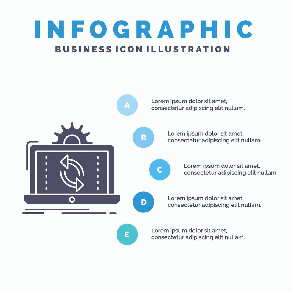 data. bearbetning. analys. rapportering. synkronisera infographics mall för hemsida och presentation. glyf grå ikon med blå infographic stil vektor illustration.