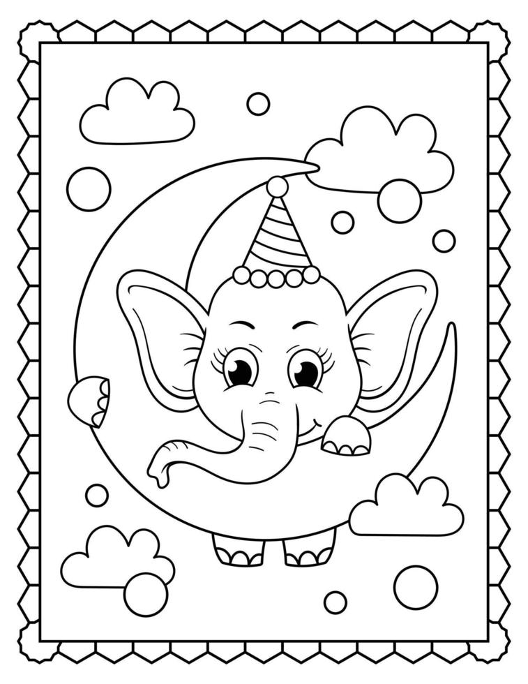 Baby-Elefanten-Malseite, niedliche Elefant-Strichzeichnungen. Elefant Strichzeichnungen vektor