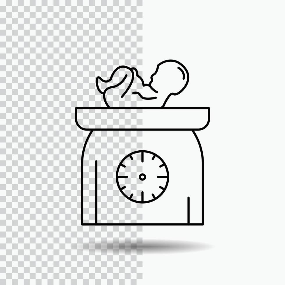 vikt. bebis. ny född. vågar. unge linje ikon på transparent bakgrund. svart ikon vektor illustration