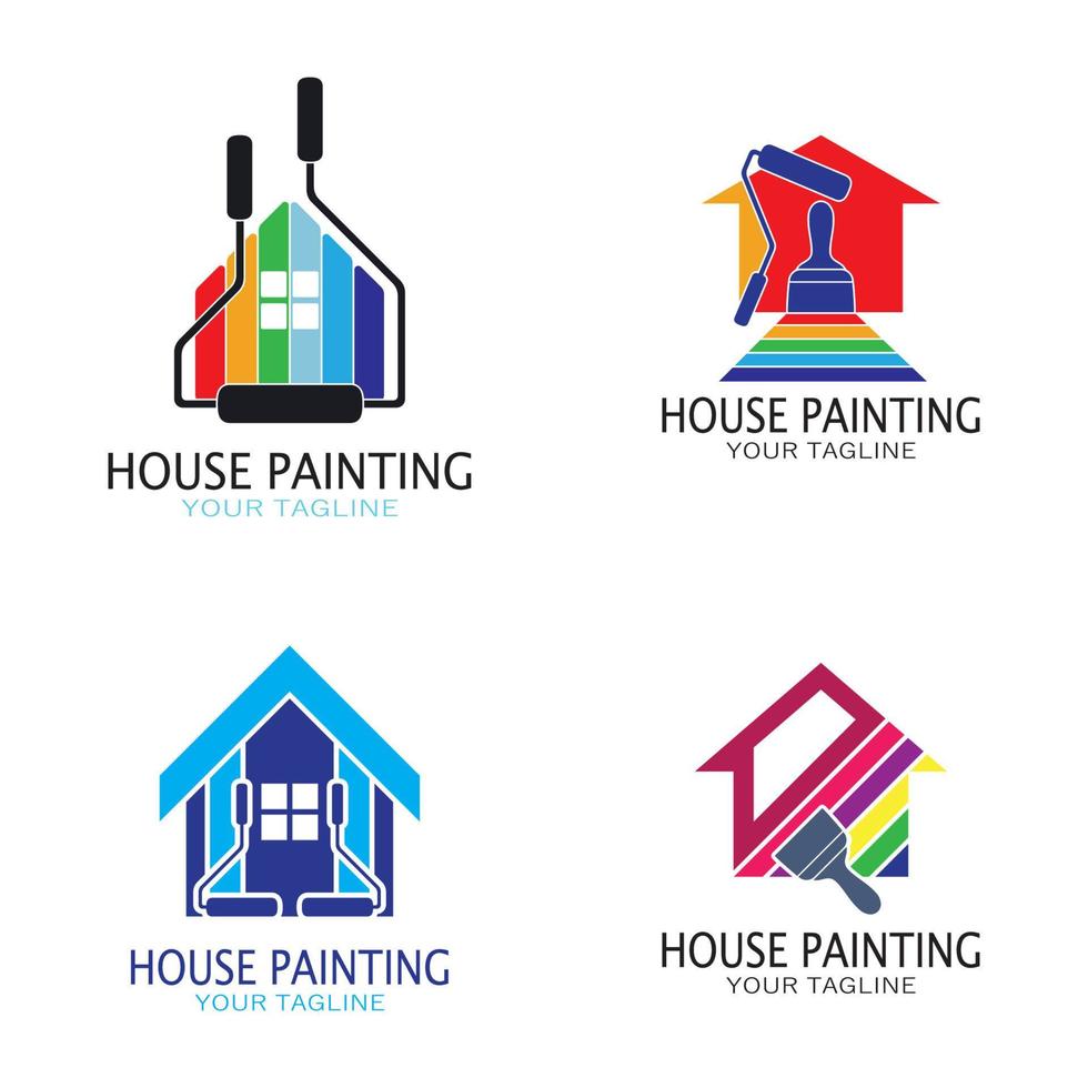 logotyp ikon illustration hus måla med en blandning av borstar och rullar för hus vägg måla design, minimalistisk hus, målning, interiör, byggnad, fast egendom företag, tapet, vektor begrepp