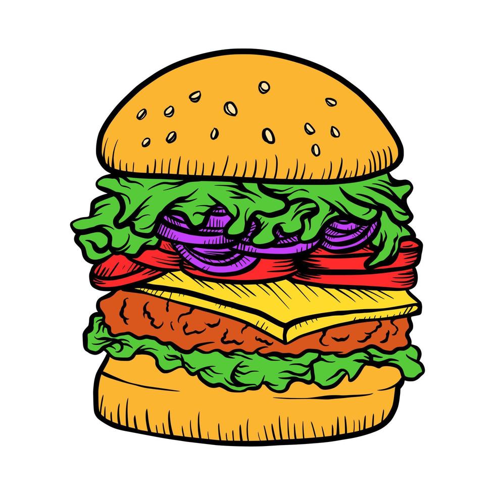 hand dragen burger vektor illustration