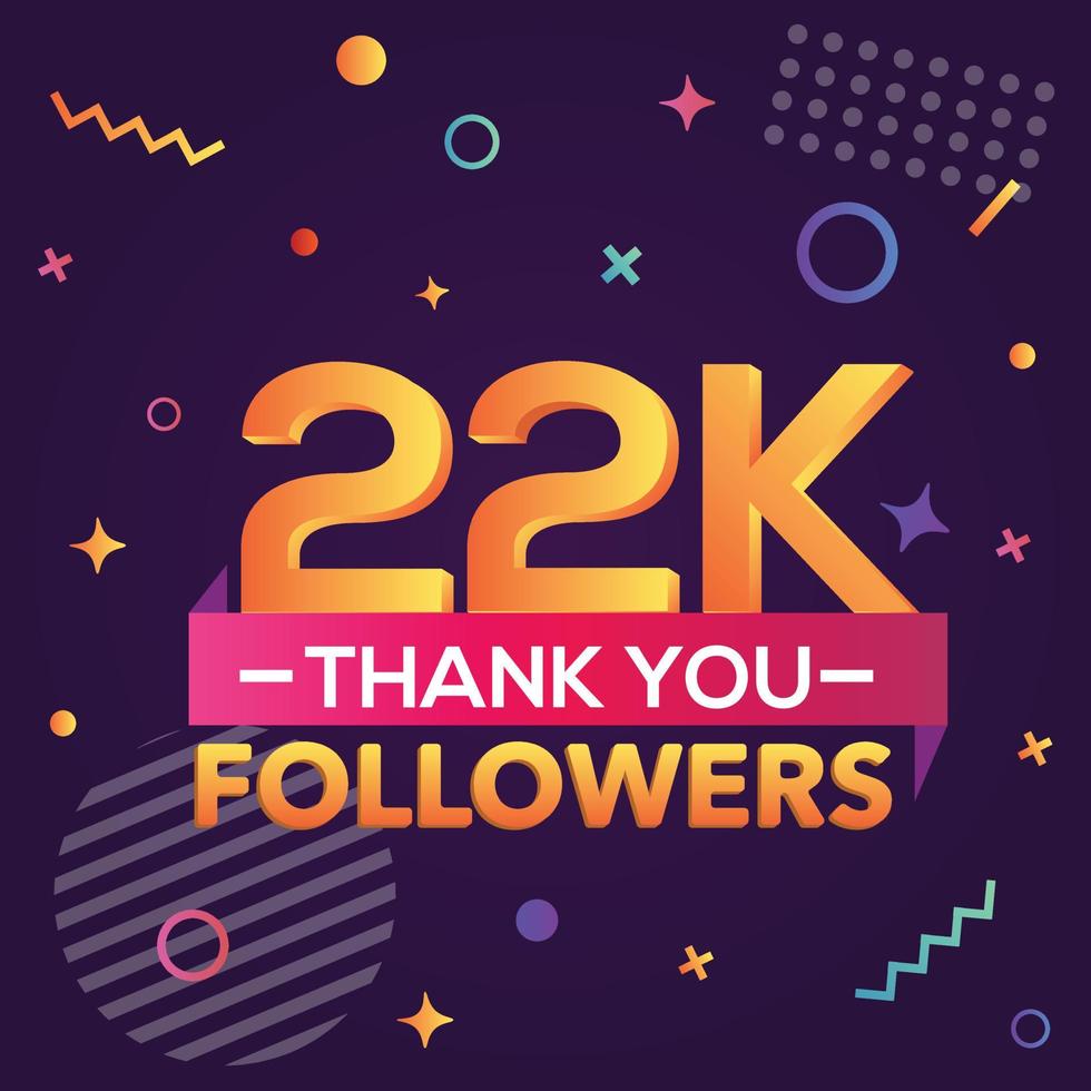 Danke 22000 Follower, danke Banner. Erste 22.000 Follower-Glückwunschkarte mit geometrischen Figuren, Linien, Quadraten, Kreisen für soziale Netzwerke. Web-Blogger feiern eine große Anzahl von Abonnenten. vektor
