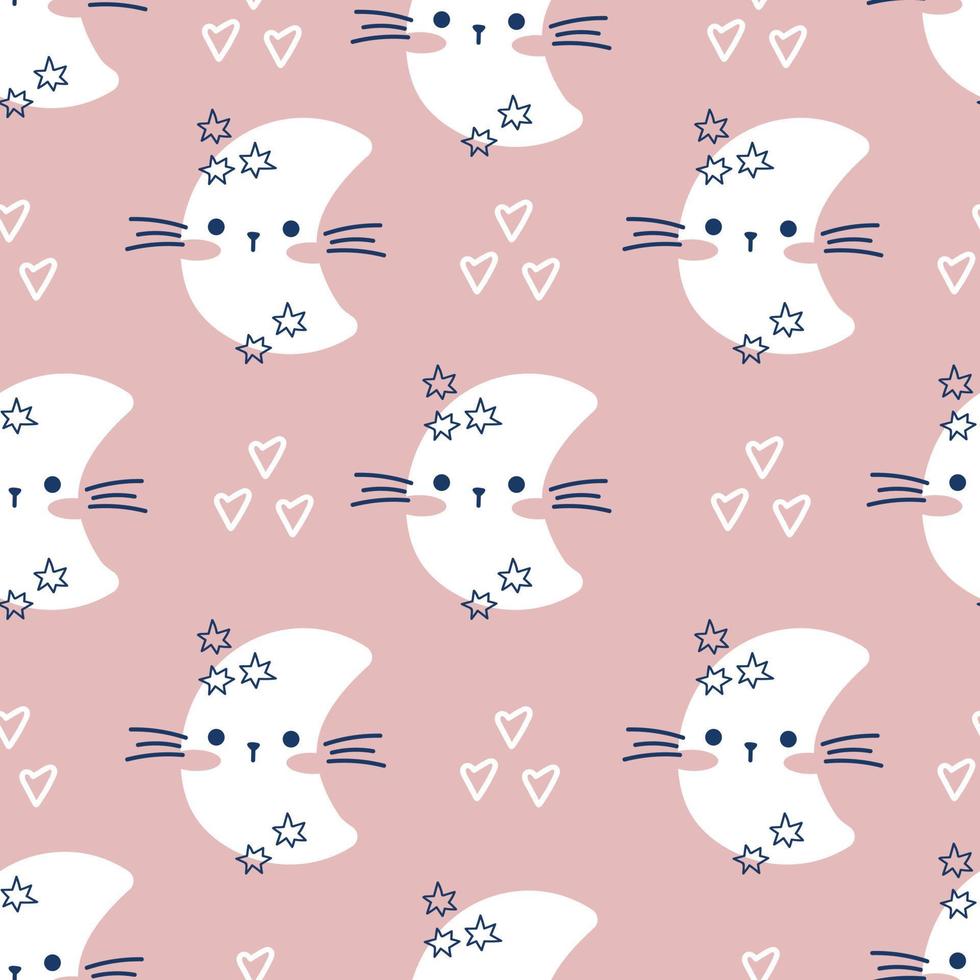 dra sömlös mönster med söt katter ansikten på rosa pastell bakgrund klotter tecknad serie stil vektor