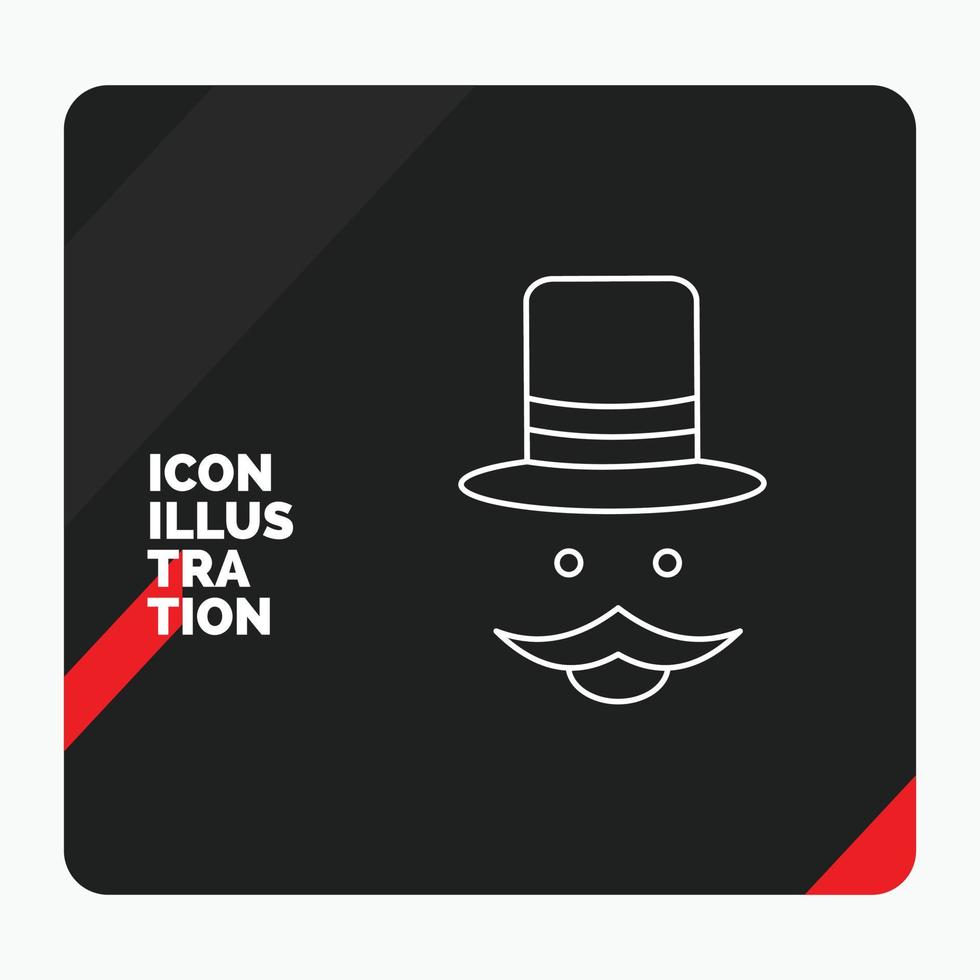 röd och svart kreativ presentation bakgrund för mustasch. hipster. flyttar. hatt. män linje ikon vektor