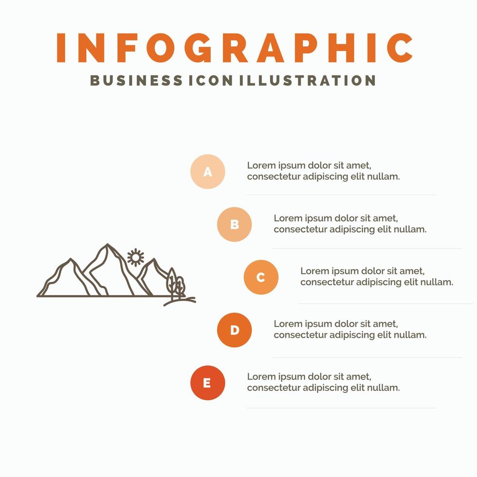 hügel. Landschaft. Natur. Berg. Szene-Infografik-Vorlage für Website und Präsentation. Linie graues Symbol mit orangefarbener Infografik-Stil-Vektorillustration vektor