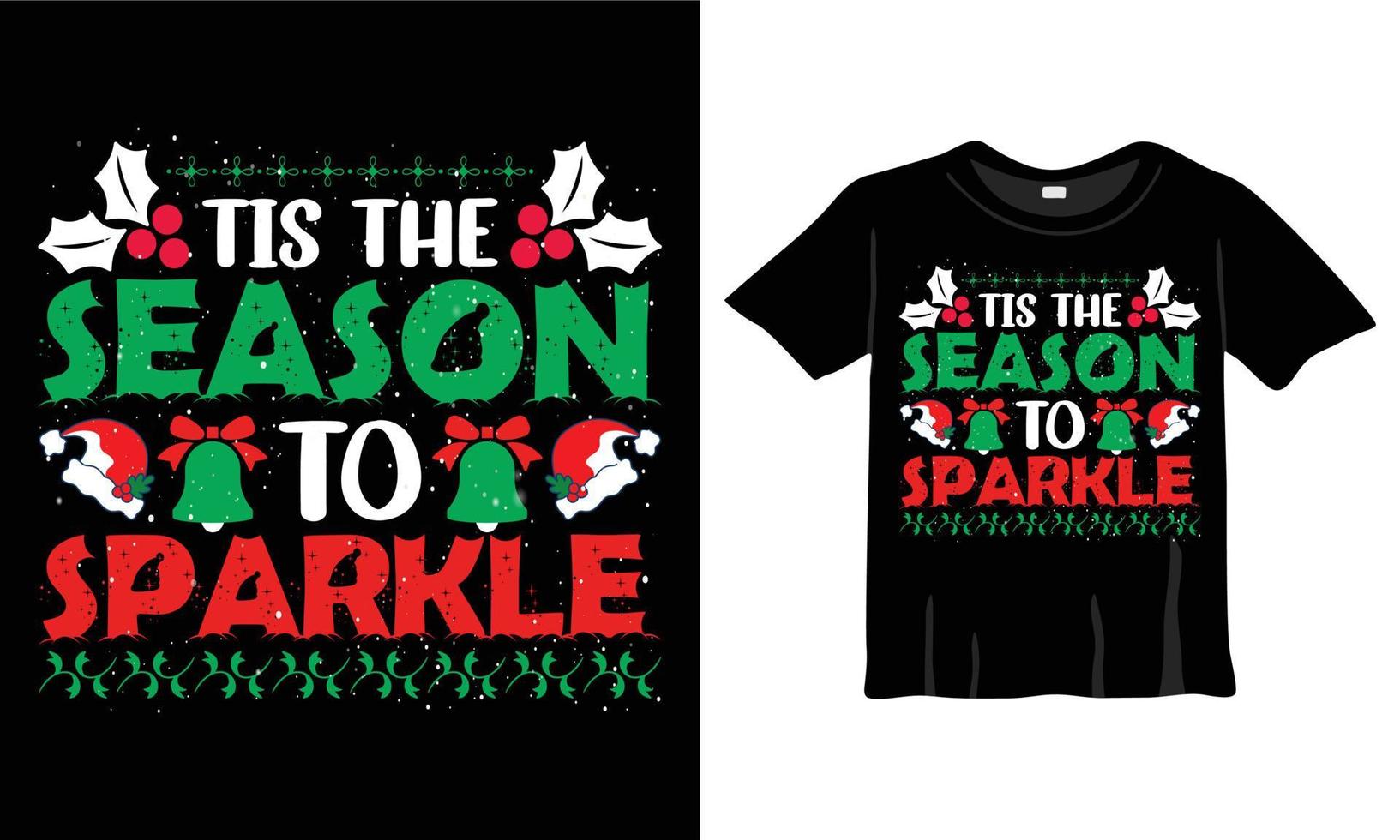 weihnachts-t-shirt-design-vorlage auf dem zitat "tis the season to spark" für die weihnachtsfeier. gut für Grußkarten, T-Shirts, Tassen und Geschenke. für Damen-, Herren- und Babybekleidung vektor