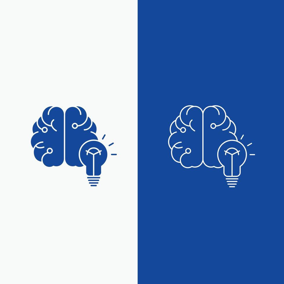 Idee. Geschäft. Gehirn. Geist. Birnenlinie und Glyph-Web-Schaltfläche in blauer Farbe vertikales Banner für ui und ux. Website oder mobile Anwendung vektor