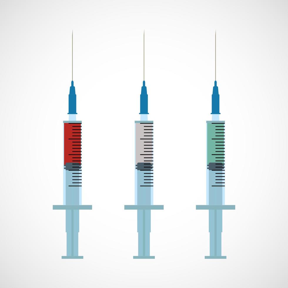 Spritze mit drei verschiedenen Injektionen. medizinisches Instrument. sterile Einwegspritze auf weißem Hintergrund. Vektor-Illustration. vektor