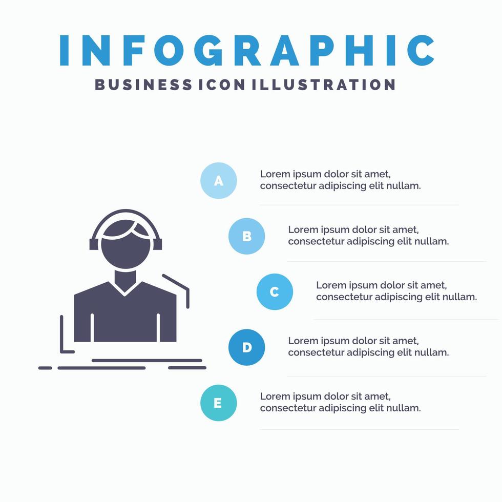 ingenjör. hörlurar. lyssna. meloman. musik infographics mall för hemsida och presentation. glyf grå ikon med blå infographic stil vektor illustration.