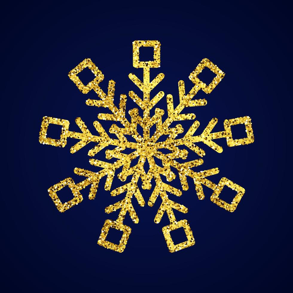 guld glitter snöflinga på mörk blå bakgrund. jul och ny år dekoration element. vektor illustration.